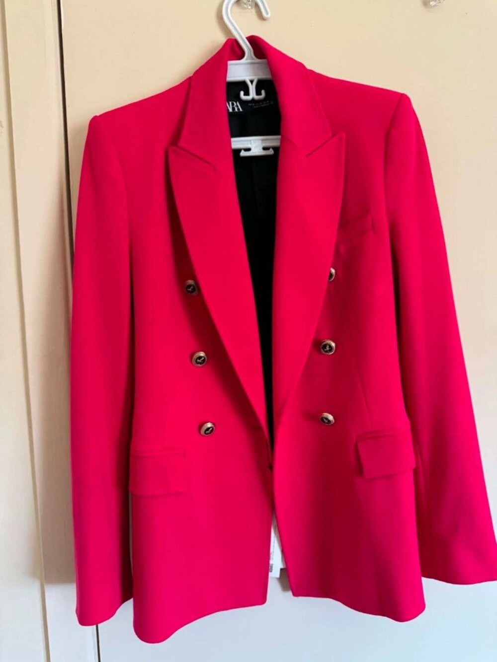 NWT Zara Women's Fuschia/Hot Pink Double Breasted Button Blazer X-Small